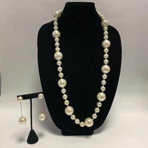 Knotted Multi Size Faux Pearl Necklace & Dangle Earrings Set